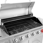 Stainless Steel Gas Grill, Premier 6-Burner Propane Grill with Sear Burner and Side Burner, 74,000 BTU, Cabinet Style, Outdoor BBQ Party Grill, Silver