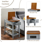 Narrow 2-Tone End Table With Usb Charging Ports For Small Space - 24.00 x 11.80 x 24.20