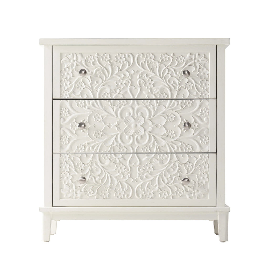 COZAYH Farmhouse Fully-Assembled Nightstand with 2-Drawer, Flower Motif End Table for Small Spaces, French Country