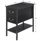 End Table with Charging Station, Narrow Chairside Table with Drawers & USB Ports & Power Outlets, Nightstand for Small Spaces