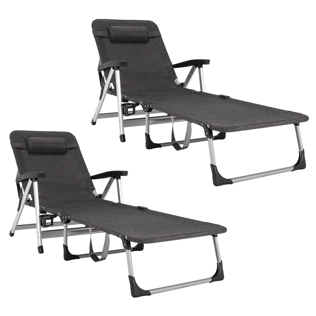 Chaise Lounge Chair, Folding Outdoor Patio Lounger with Cup Holder & Detachable Headrest