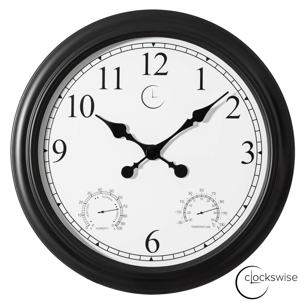 Large Outdoor Wall Clock Thermometer Combo, Waterproof Silent Garden Weather Station Home Indoor Patio Pool Black
