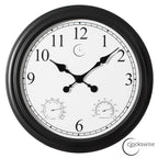 Large Outdoor Wall Clock Thermometer Combo, Waterproof Silent Garden Weather Station Home Indoor Patio Pool Black