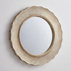 30-in Bohemian Beige Round Wooden Decorative Bathroom Vanity Wall Mirror