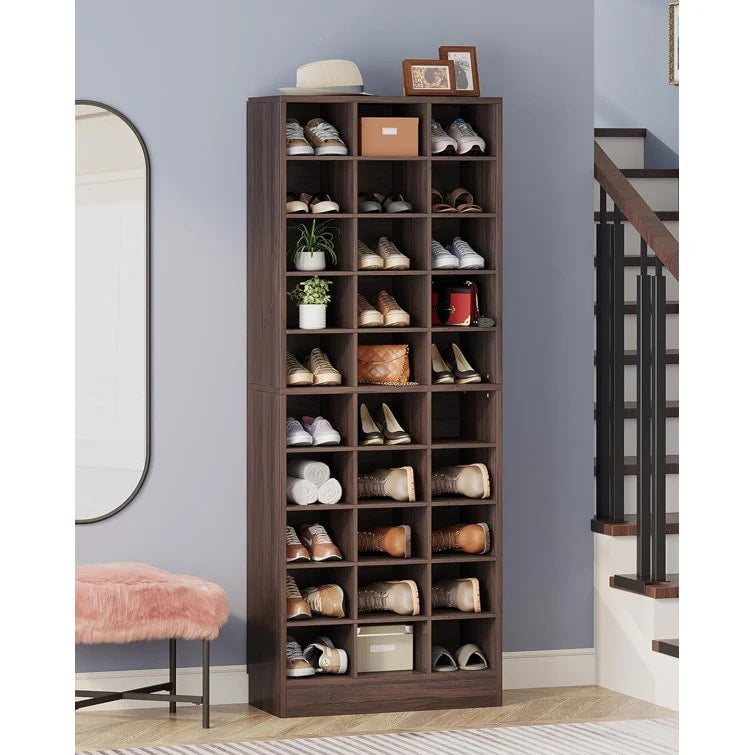 30 Pairs Tall Shoe Cabinet, 10 Tiers White Wooden Shoe Storage Rack for Closet, Entryway - 10-tier