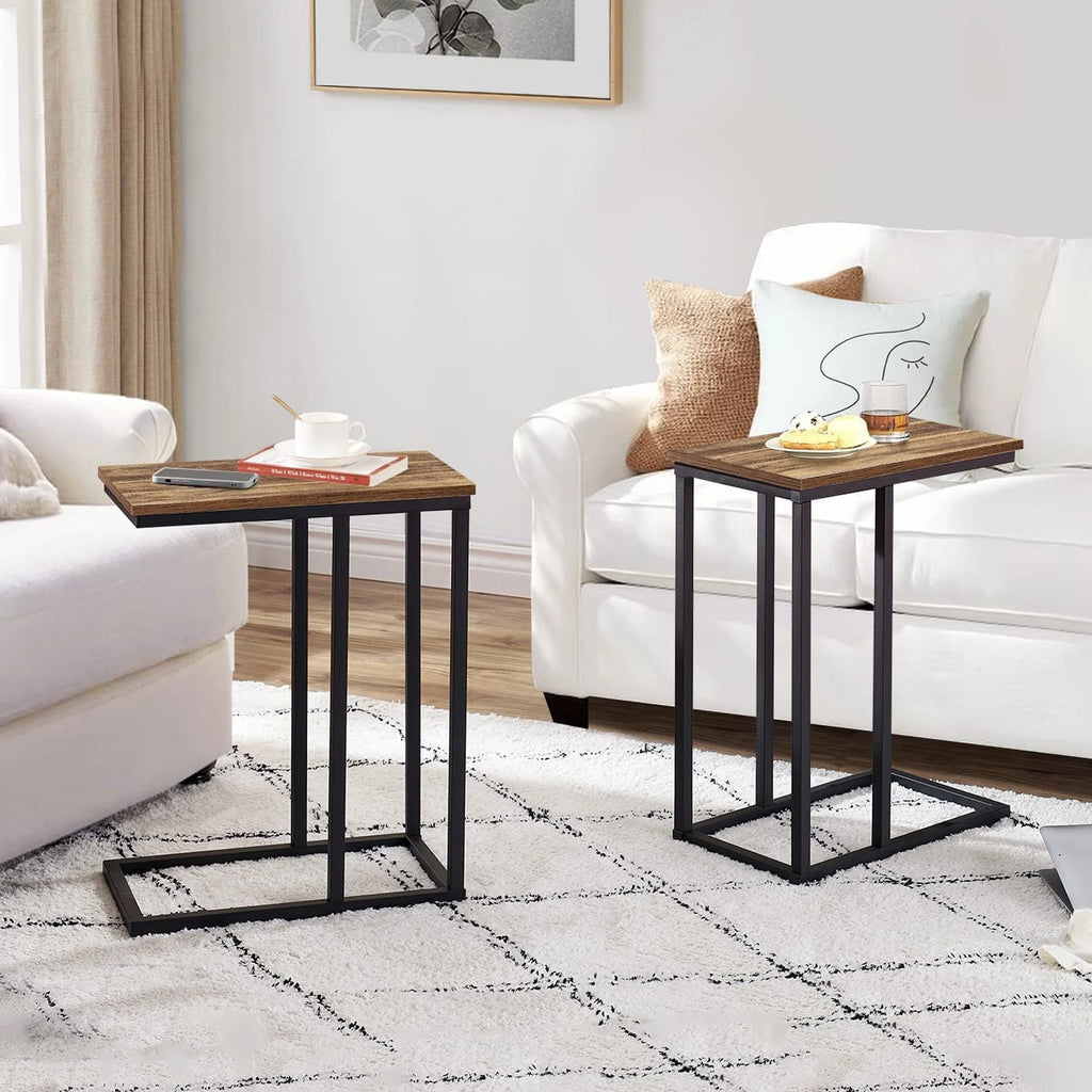 Javlergo Set of 2 C-Shaped Sofa Side Table, Small End Table for Living Room, Narrow Bedside/TV Tray Table