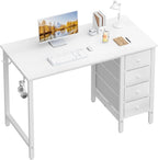 Lufeiya 40 Inch Small White Desk with Fabric Drawers