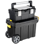 2-in-1 Tool Box Portable Rolling Toolbox Storage Solution Multi-Purpose Plastic Organizer Set