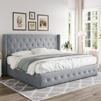 ALLEWIE Queen Size Lift Up Storage Bed with Wingback Headboard