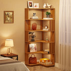 6-Tier Corner Book Shelf, 64.9Tall Freestanding Wood Industrial Bookcase Bookshelf
