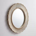 30-in Bohemian Beige Round Wooden Decorative Bathroom Vanity Wall Mirror