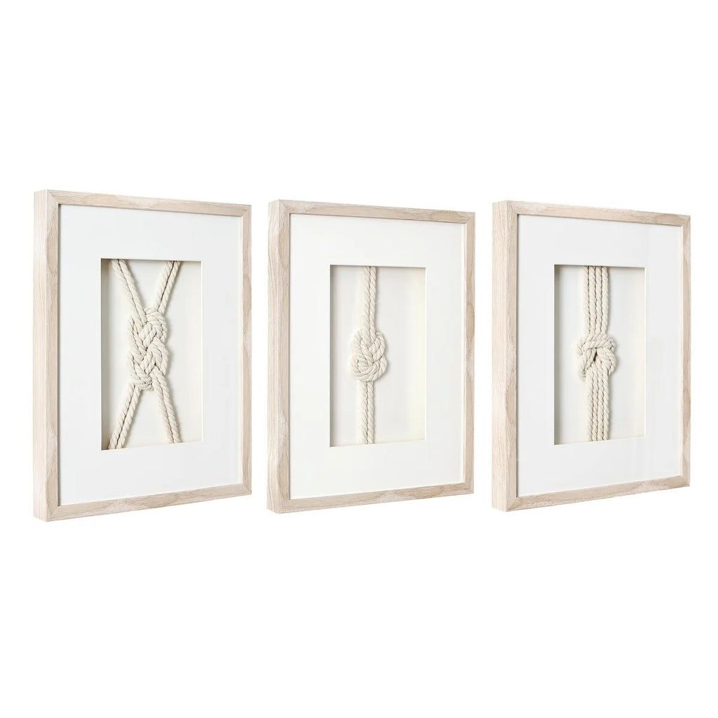 American Art Decor Naut Shore Framed Nautical Knots Wall Decor in Natural 3-piece set