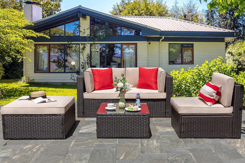 VONGRASIG 5 Piece All-Weather Patio Furniture Set with Ottoman