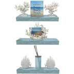 Floating Shelf Set, Rustic Wood Beach Style Hanging Wall Shelves - 3-Pack