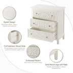COZAYH Farmhouse Fully-Assembled Nightstand with 2-Drawer, Flower Motif End Table for Small Spaces, French Country