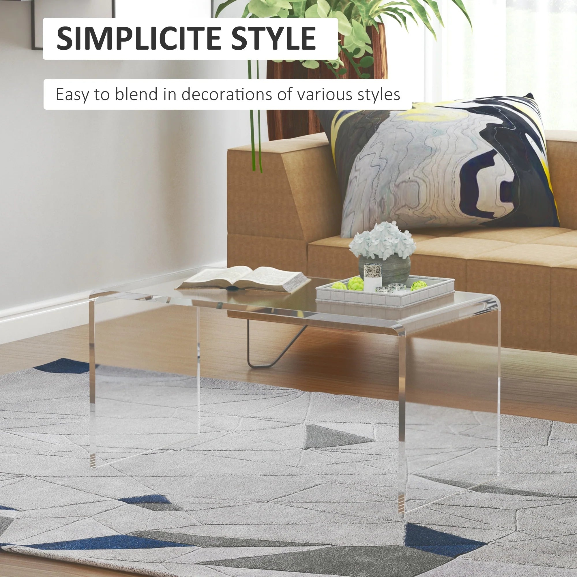 HomCom 32 Long Rectangle All Acrylic 20mm Thick Waterfall Coffee Table, Clear