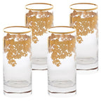 Set of 4 Embellished 24K Gold Crystal High Ball Tumbler-Made In Italy