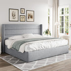 ALLEWIE Queen Size Lift Up Storage Bed with Wingback Headboard