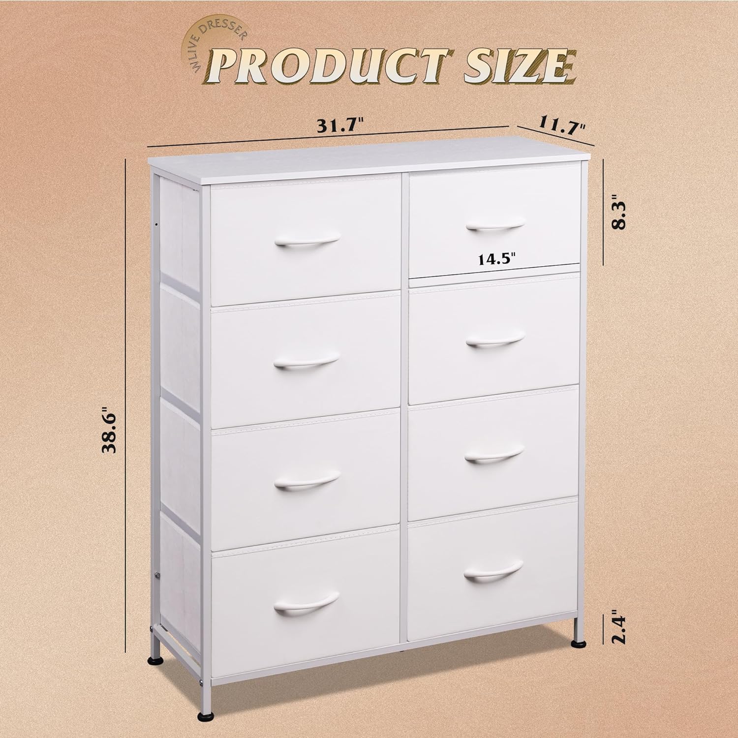 WLIVE Fabric Dresser for Bedroom, Tall Dresser with 8 Drawers