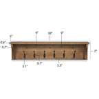 Wallniture Mante Key Holder for Wall, Decorative Mail Holder with Shelf, Large Coat Hooks, Wood Wall Key Hanger