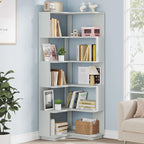 6-Tier Corner Book Shelf, 64.9Tall Freestanding Wood Industrial Bookcase Bookshelf