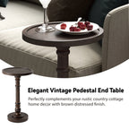 COZAYH Pedestal Small Drinking Table, Farmhouse Tray Top End Table, Distressed Finish, Traditional