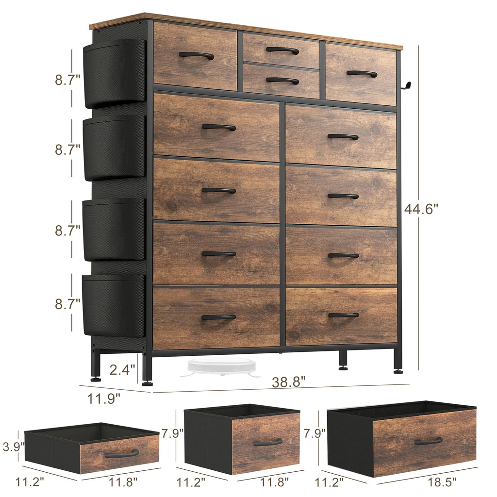 12 Drawer Dresser Fabric Tall Dressers for Bedroom Chest of Drawers