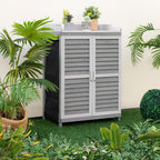 Outdoor Potting Bench Table, Garden Storage Cabinet w/Metal Tabletop