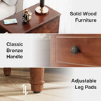 Fully Assembled Narrow End Table, Solid Wood Side Table with 3 Drawers, Vintage Nightstand Slim Bedside Table for Small Spaces