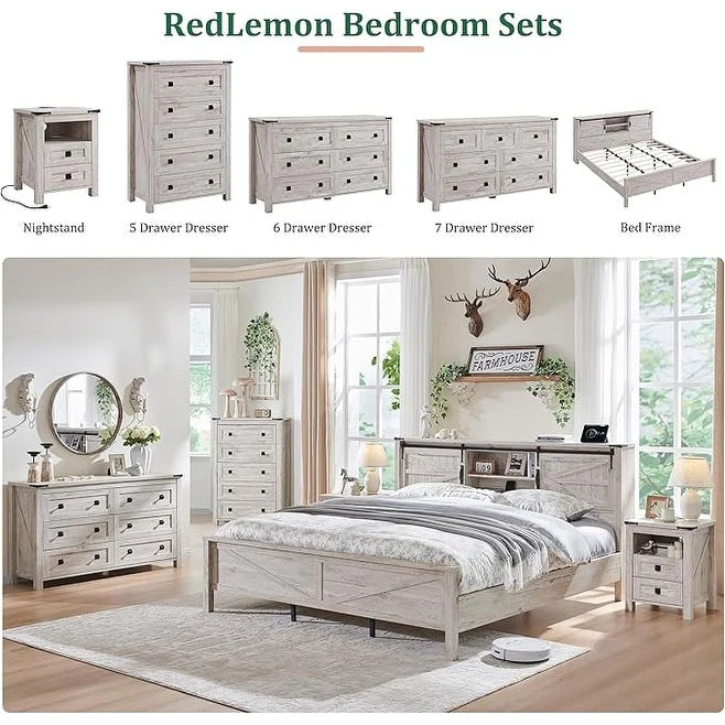 48 Tall Farmhouse 5 Drawer Wood Dresser, Chest of Drawers for Bedroom