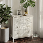 COZAYH Farmhouse Fully-Assembled Nightstand with 2-Drawer, Flower Motif End Table for Small Spaces, French Country