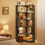 6-Tier Corner Book Shelf, 64.9Tall Freestanding Wood Industrial Bookcase Bookshelf