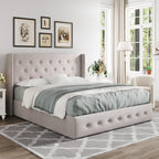 ALLEWIE Queen Size Lift Up Storage Bed with Wingback Headboard