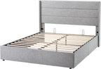 ALLEWIE Queen Size Lift Up Storage Bed with Wingback Headboard