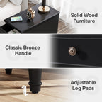 Fully Assembled Narrow End Table, Solid Wood Side Table with 3 Drawers, Vintage Nightstand Slim Bedside Table for Small Spaces