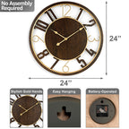Sorbus Large 24 Decorative Round Wooden Analog Modern Wall Clock Battery Operated With Numeral Style Design