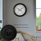 Large Outdoor Wall Clock Thermometer Combo, Waterproof Silent Garden Weather Station Home Indoor Patio Pool Black