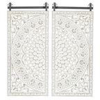 Distressed Ivory White Wood Flower Wall Art with Black Accents (Set of 2)