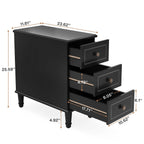 Fully Assembled Narrow End Table, Solid Wood Side Table with 3 Drawers, Vintage Nightstand Slim Bedside Table for Small Spaces