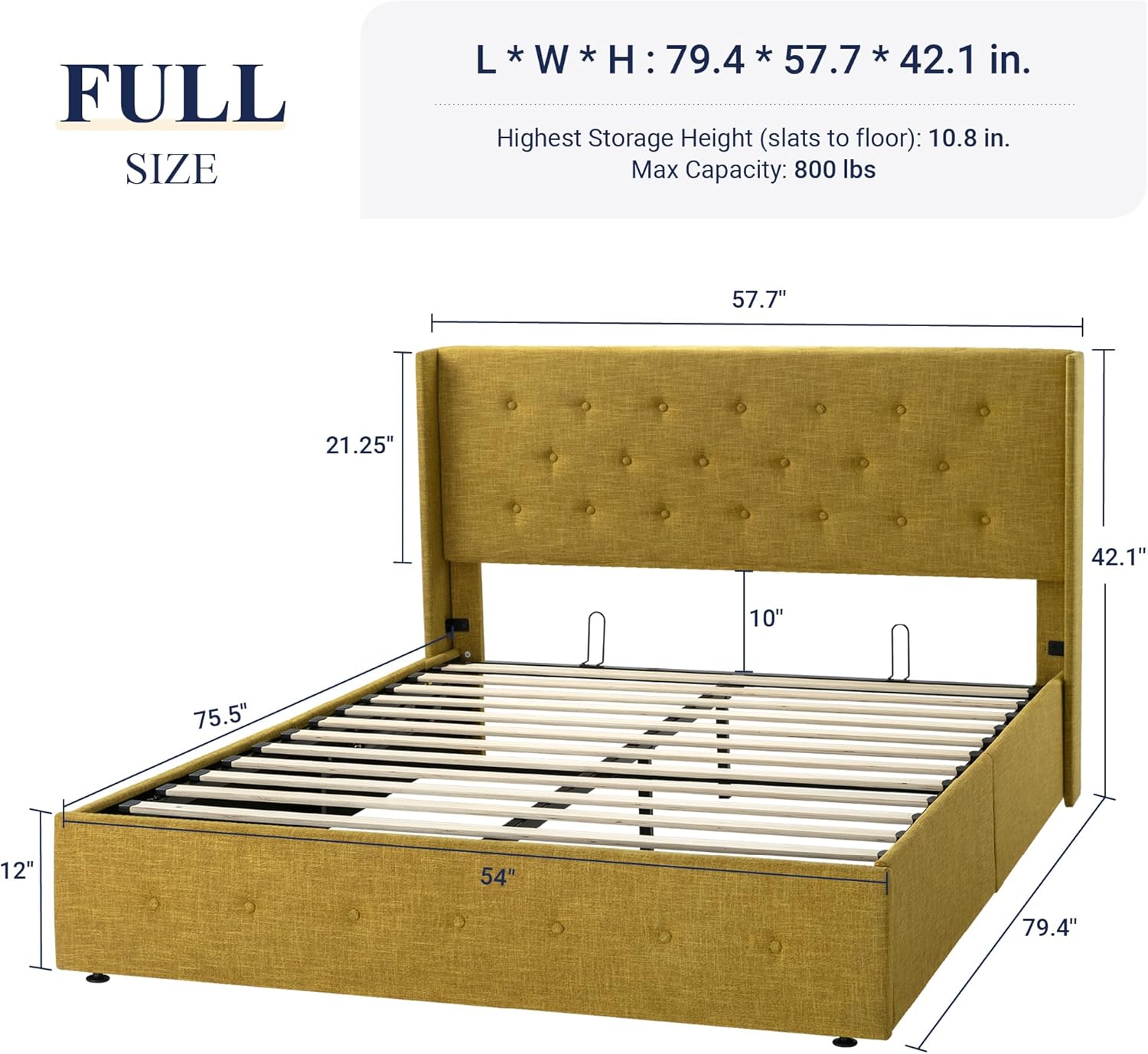 ALLEWIE Queen Size Lift Up Storage Bed with Wingback Headboard