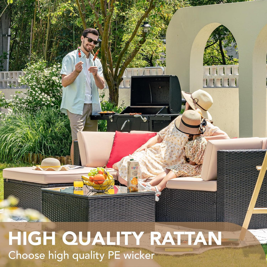 DEVOKO 5 Pieces All-Weather Patio Furniture Set with Cushions