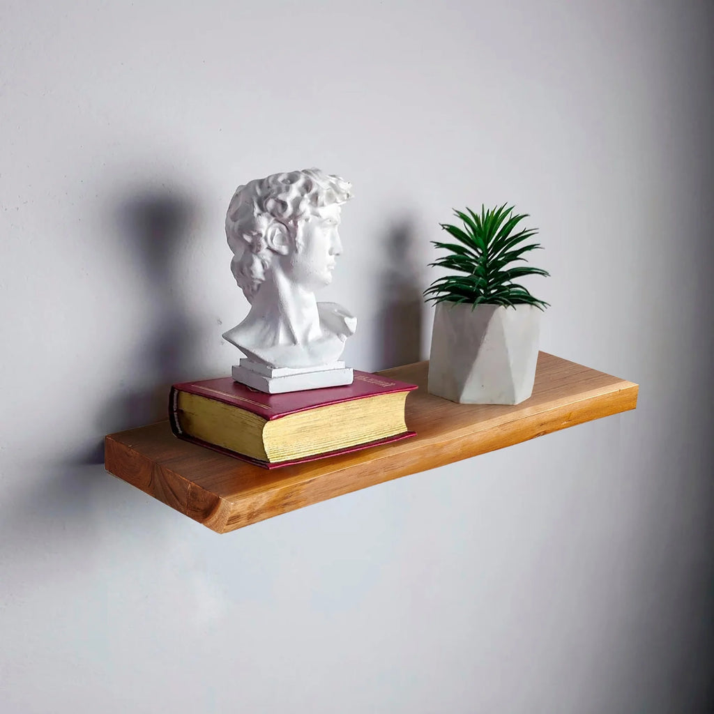 Home Soft Things 1 PieceTeak Shelf With Live Edge Wooden Wall Shelves