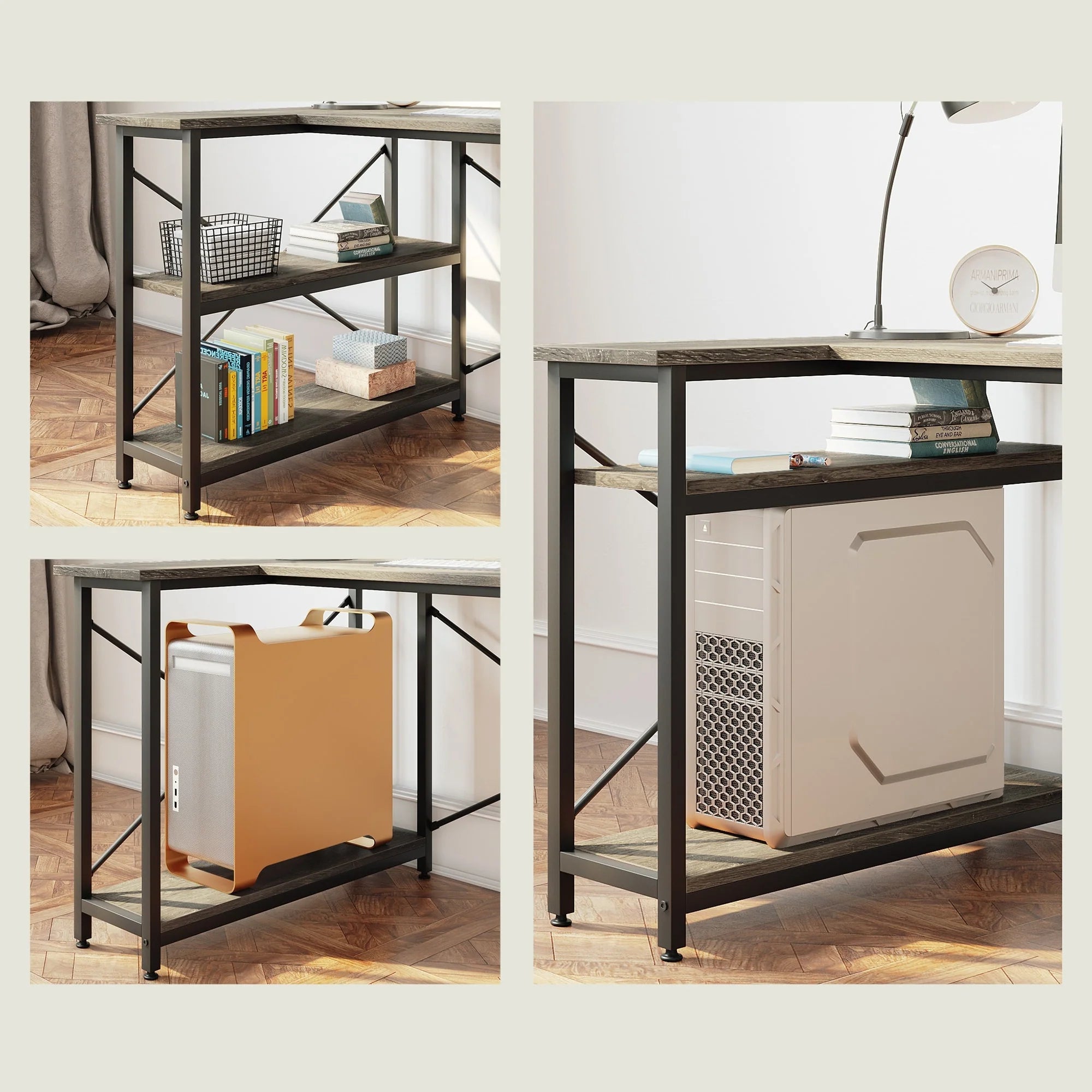 Small L Shaped Desk with Storage Shelves Corner Computer Desk