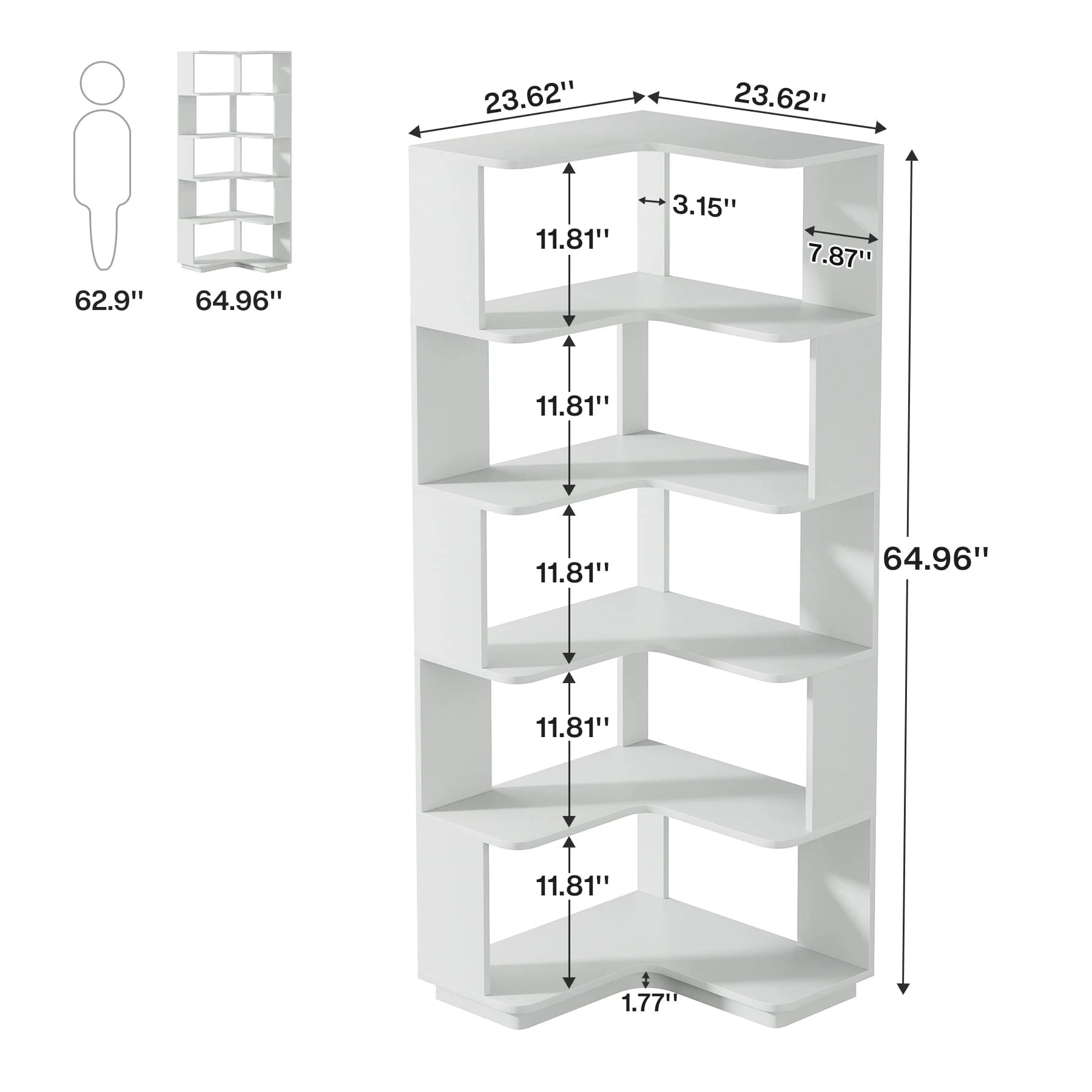6-Tier Corner Book Shelf, 64.9Tall Freestanding Wood Industrial Bookcase Bookshelf