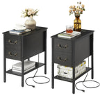 End Table with Charging Station, Narrow Chairside Table with Drawers & USB Ports & Power Outlets, Nightstand for Small Spaces