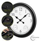 Large Outdoor Wall Clock Thermometer Combo, Waterproof Silent Garden Weather Station Home Indoor Patio Pool Black