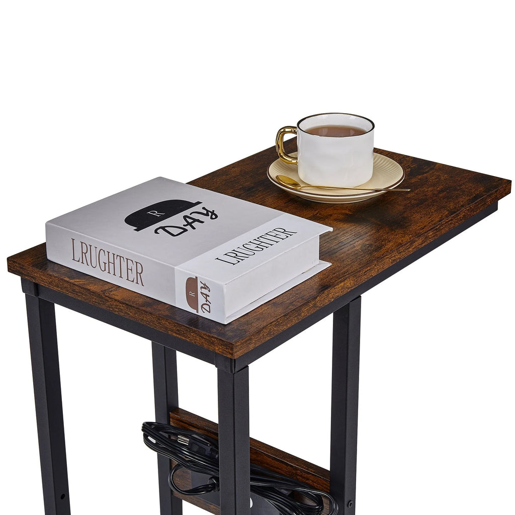 Javlergo Set of 2 C-Shaped Sofa Side Table, Small End Table for Living Room, Narrow Bedside/TV Tray Table
