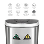 NINESTARS 18 Gallon Dual Compartment Motion Sensor Trash Can DZT-70-11R