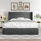 ALLEWIE Queen Size Lift Up Storage Bed with Wingback Headboard
