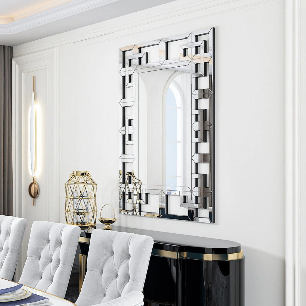 Large Wall Art Mirror Decor Silver Accent Geometric Frame
